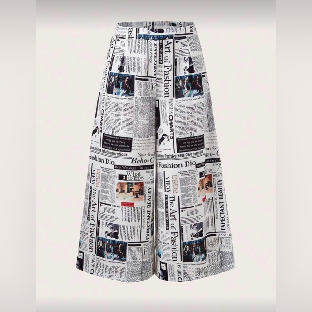 SHEIN Newspaper Print Midi Skirt in Black and White